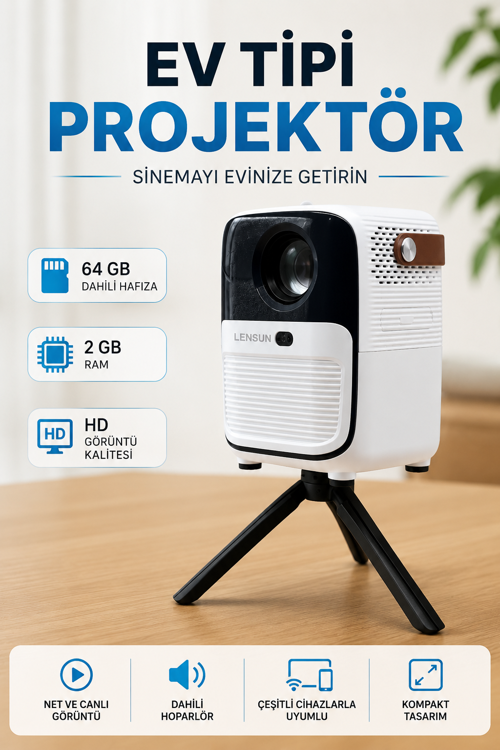 tekno Projector Ev Tipi 64 Gb 2 Gb Rem Hafıza Hd Görüntü Kumandalı 2026