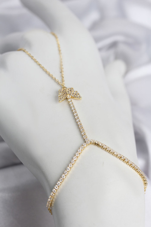 Gold Renk Pirinç Zirkon Taşlı Kelebek Model Şahmeran - EBJ260612W44012