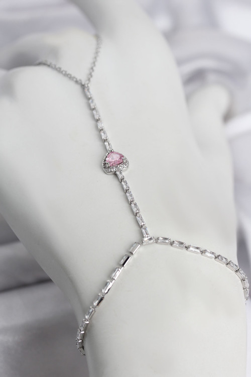 Gümüş Renk Pirinç Zirkon Taşlı Pembe Kalp Model Şahmeran - EBJ260612W44015