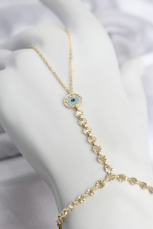 Gold Renk Pirinç Zirkon Taşlı Nazar Model Şahmeran - EBJ260612W44016