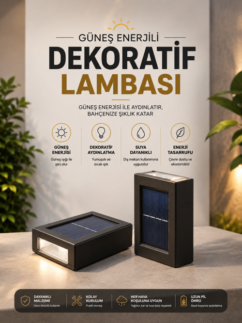 tekno Bahçe Aydınlatması Solar Güneş Enerjili Dekoratik Led Işıklı Lamba 2026