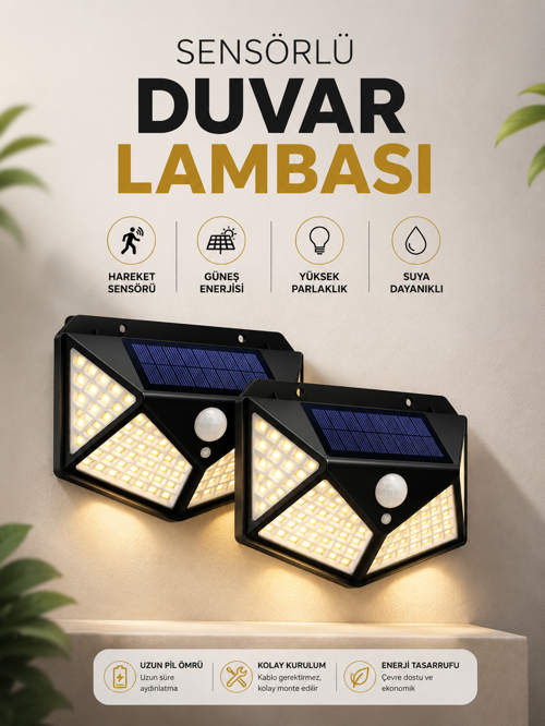 tekno Solar Sensörlü Duvar Lambası Bahçe Lambaso Parlak Beyaz Işık Suya Dayanıklı 2026