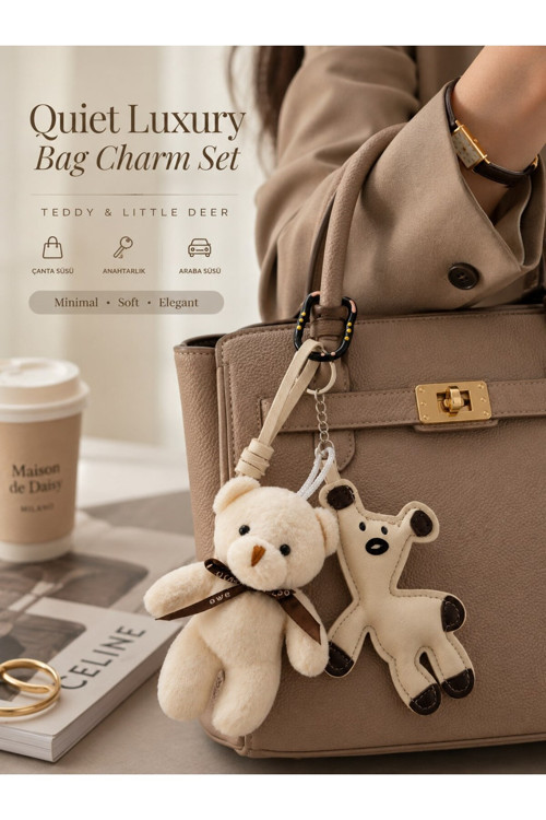 Sevgiliye Hediye Çanta Aksesuarı Peluş Ayıcık Teddy & Küçük Geyik & Kedili Kanca Çanta Süsü Charmı