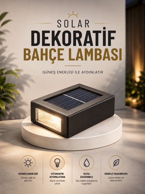 tekno Dekoratif Duvar Lambası Solar Güneş Enerjili Bahçe Aydınlatması 2026