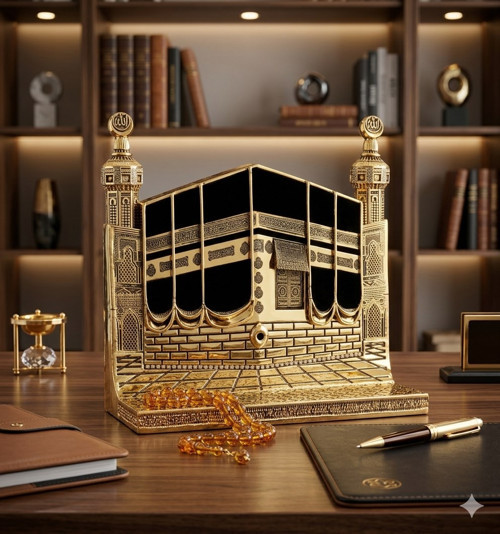 Özel Tasarım Gold Renkli Allah & Muhammed (S.A.V) Kabe Kapısı Figürlü Masa Üstü Biblo 25 cm