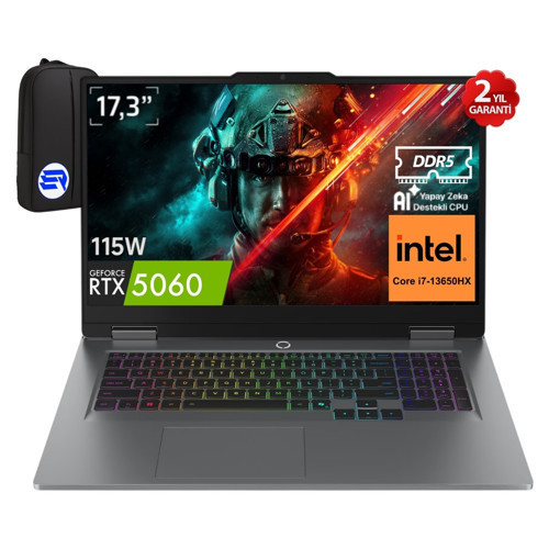 Loq 17IRX10 I7-13650HX 16GB Ram 512GB SSD RTX5060 115W 17.3" IPS 165Hz WIN11 Pro 83JH00CNTREP4 + Elektropasaj Çan