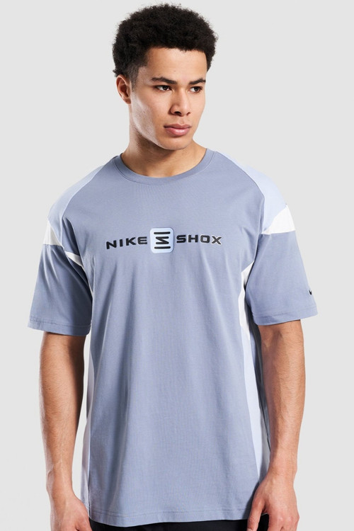 Sportswear Shox NZ Loose Fit Mens Tee Bol Kesim Bisiklet Yaka Pamuklu Erkek Tişört Mavi
