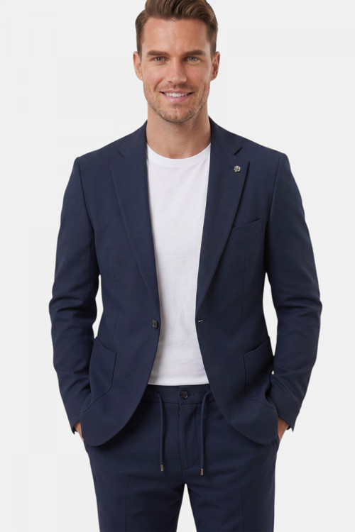 Lacivert Premium Çizgi Dokulu Slim Fit Likralı 2’li Erkek Takım Elbise 2600821