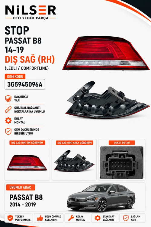 Volkswagen Passat B8 Stop Sağ Dış 14-19 Comfortline Ledli