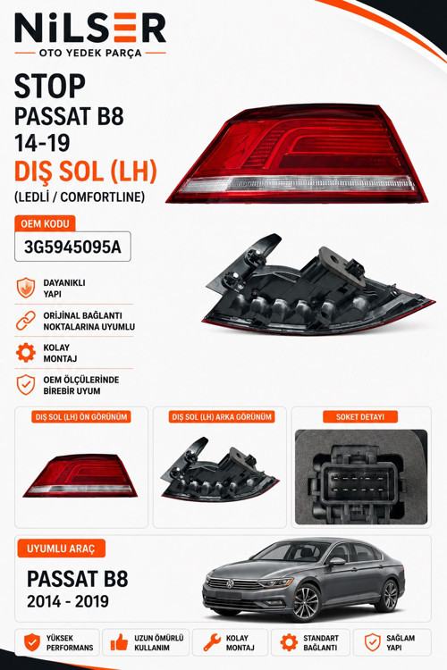 Volkswagen Passat B8 Stop Sol Dış 14-19 Comfortline Ledli