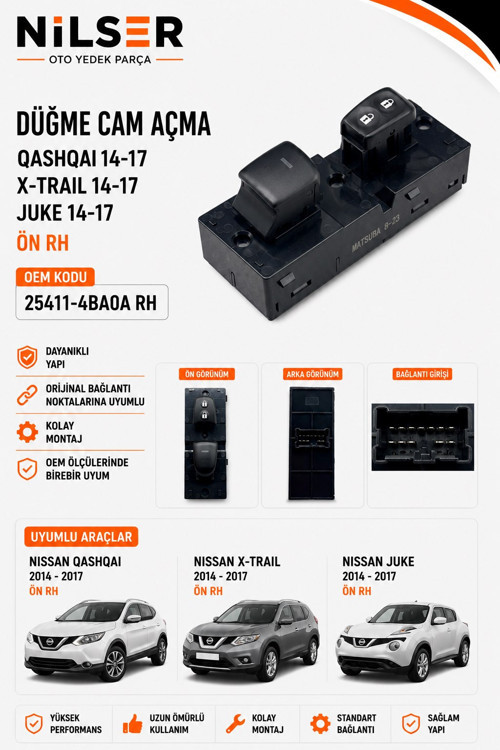 Nissan Qashqai Cam Düğme Ön Sağ 2014-2017