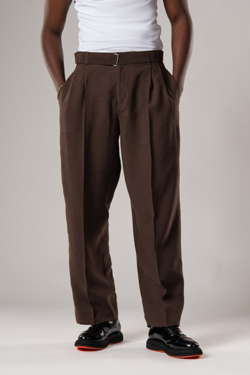 Çift Pileli Yazlık Modal Kumaş Beli Kemerli Geniş Paça Baggy Pantolon
