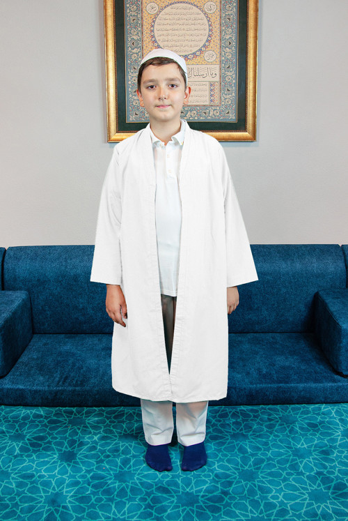 Beyaz Buhara Yaka Namaz Elbisesi Erkek Çocuk Cübbe