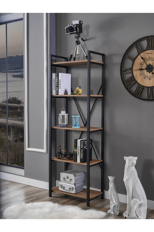 Helina 5 Raflı Kitaplık Metal Ayaklı Ofis Rafı Çok Amaçlı Dolap 180X60 - Atlantik Çam