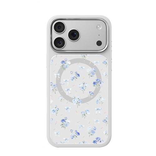İphone 17 Pro Uyumlu Kılıf M-Safe Şarj Özellikli Çiçek Tasarımlı Flower Serisi Kapak Beyaz