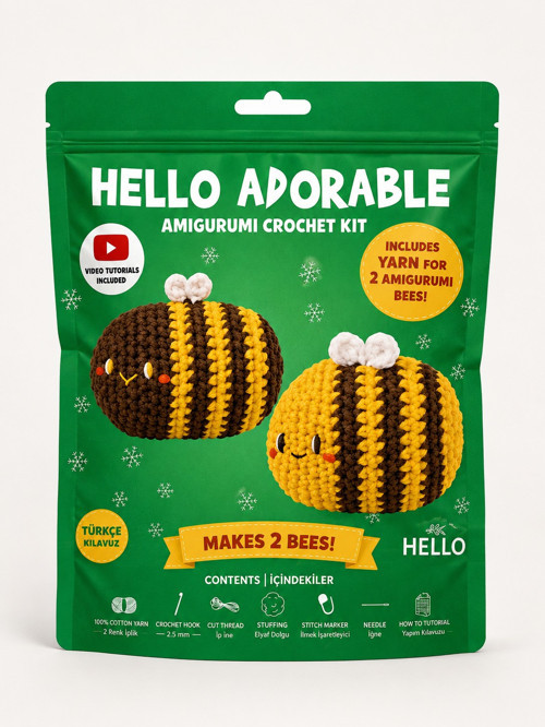 Hello Adorable Amigurumi Arı Yapım Kiti – 2 Adet BFF Kendin Yap Hobi Seti, Türkçe Anlatımlı