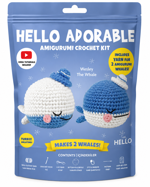 Hello Adorable Amigurumi Balina Yapım Kiti – 2 Adet BFF Sevimli Balina, Türkçe Anlatımlı