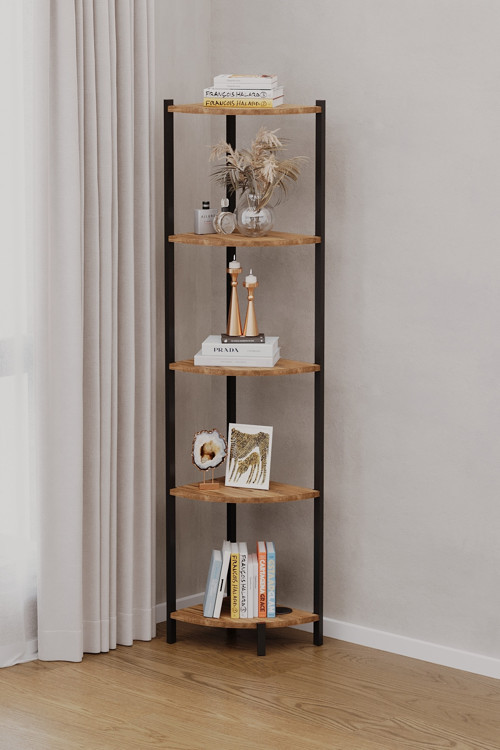Eris 5 Raflı Köşe Kitaplık Mutfak Rafı Dekoratif Aksesuar Rafı Çok Amaçlı Banyo Dolabı 150X40 Cm