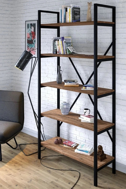 Dekoratif 5 Raflı Metal Kitaplık Geniş Kitaplık 180X90Cm