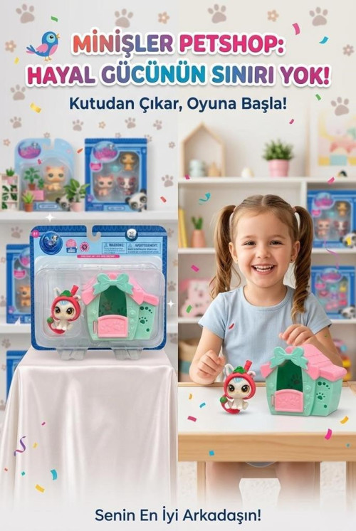 Pet Shop Minişler Çilek Kostümlü Tavşan Miniş Figür ve Kulübe Oyun Seti Seri 3 Işıklı Paket Oyuncak