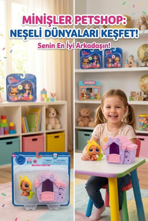 Pet Shop Minişler Dondurma Kostümlü Miniş Figür ve Kulübe Oyun Seti Seri 3 Işıklı Paket Oyuncak
