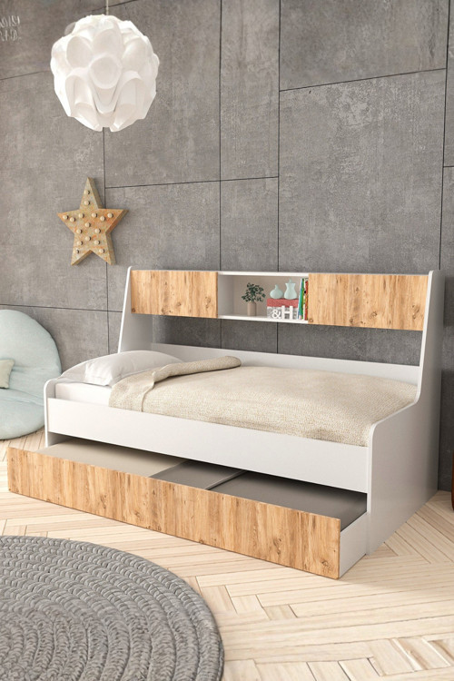 Yavrulu Karyola, Viyole Kapaklı, Kitaplıklı Yavrulu Karyola - 90x200
