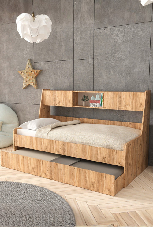 Yavrulu Karyola, Viyole Kapaklı, Kitaplıklı Yavrulu Karyola - 90x200