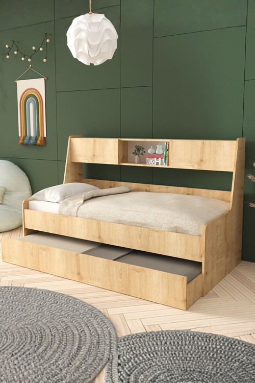 Yavrulu Karyola, Viyole Kapaklı, Kitaplıklı Yavrulu Karyola - 90x200