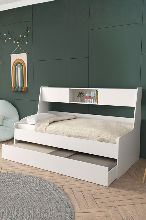 Yavrulu Karyola, Viyole Kapaklı, Kitaplıklı Yavrulu Karyola - 90x200