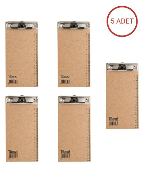 1/3 A4 Ahşap Sekreterlik Metal Klipsli Kalem Tutma Aparatlı 5li Set