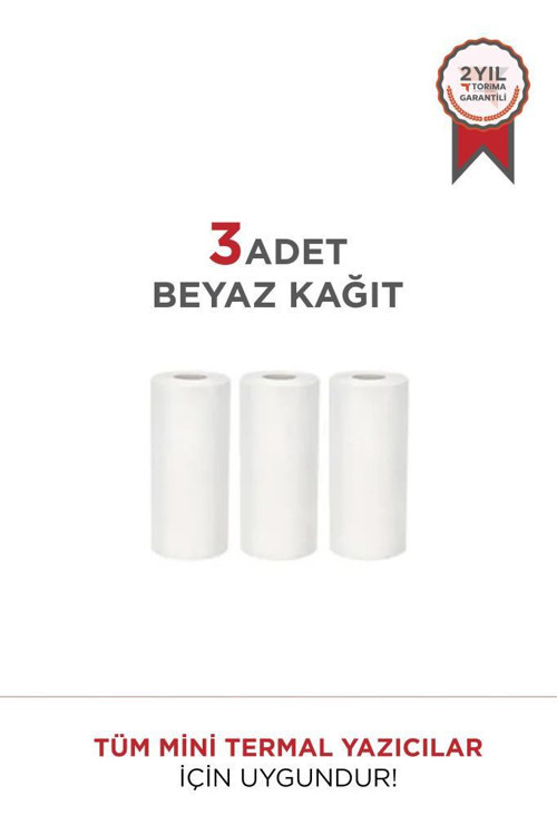 Beyaz 1Paket (3Adet) Termal Rulo Kağıt Tüm Mini Makinalara Uyumlu