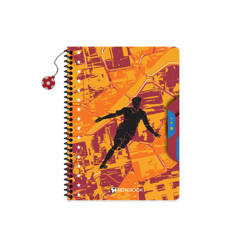 Keskin 16,5 x 22,5 Çizgili Karton Kapak Charmlı Futbol Defter - Turuncu