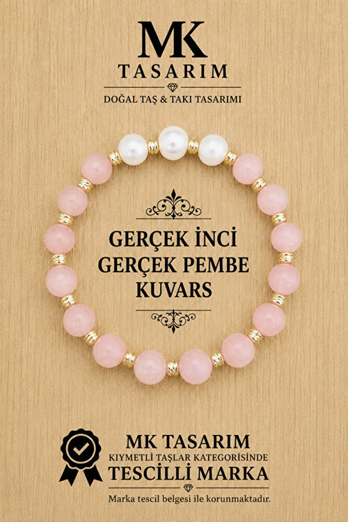 GERÇEK İNCİ GERÇEK PEMBE KUVARS BİLEKLİK MK.7000.829- RAHATLIK-DİNGİNLİK-ENERJİ- STRES BİLEKLİĞİ