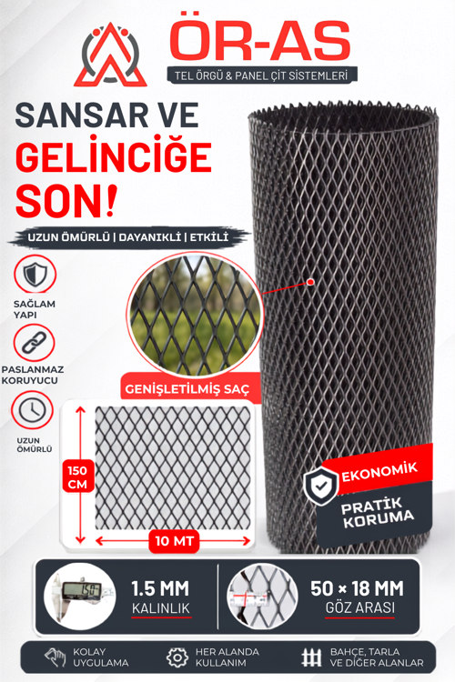 Genişletilmiş Saç Sık Göz Aralıklı Kümes Teli (- 150 Cm Yükseklik 10 Mt Uzunluk -)