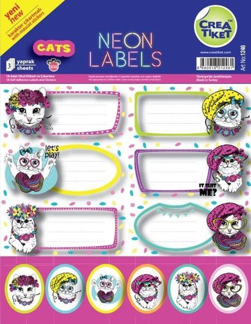 Neon Çıkartma Cats Etiket