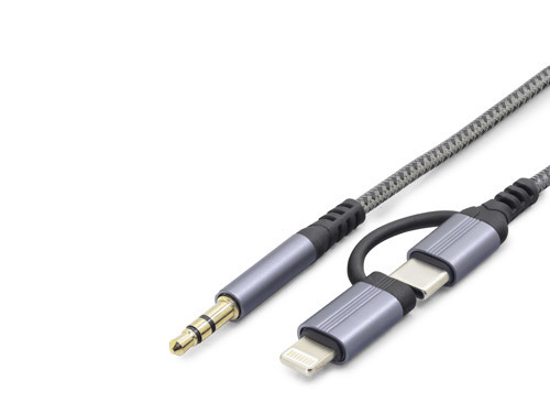 Type-C + Lightning To 3.5 Mm Ses Kablosu - Siyah Gj-027