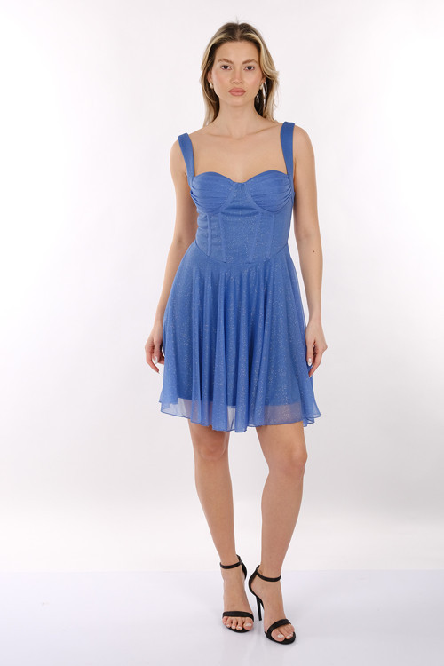 Geniş Askılı Kare Yaka Mini Abiye Elbise 2246074