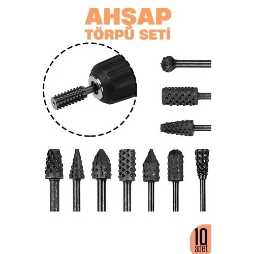 Ahşap Oyma Törpü Seti – 10'Lu Matkap Ucuna Şekillendirme Takımı 722469