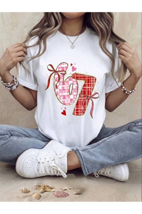 Kadın Beyaz 67 Baskılı Oversize T-Shirt