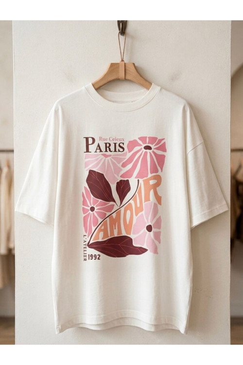 Amour Baskılı Oversize Kompakt T-Shirt