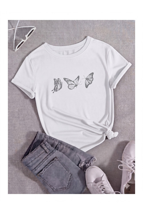 Uçuşan Kelebekler Temalı Premium Baskılı Kadın T-Shirt