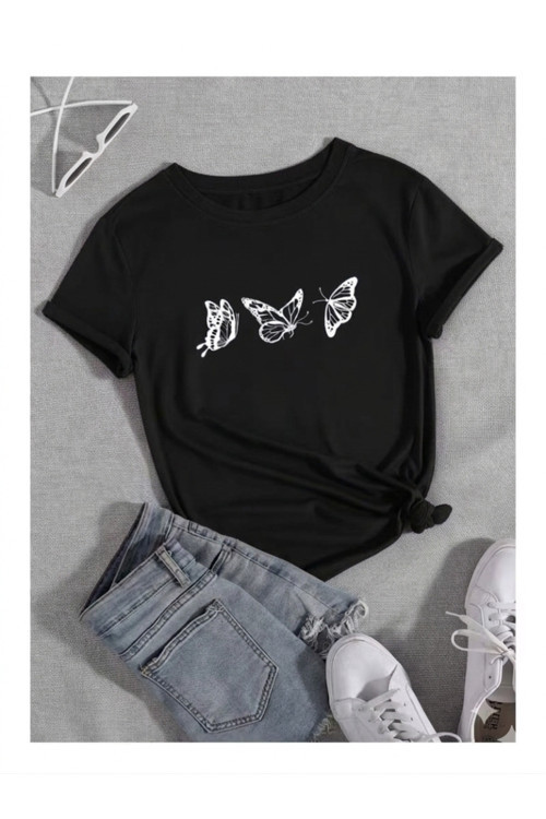 Uçuşan Kelebekler Temalı Premium Baskılı Kadın T-Shirt