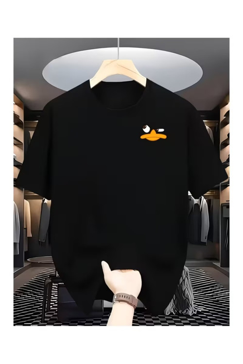 Unisex Duck Çizgi Karakter Baskılı Kompakt T-Shirt