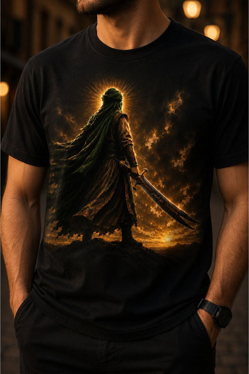 Zülfikar Tema Baskılı Unisex Siyah Oversize T-Shirt