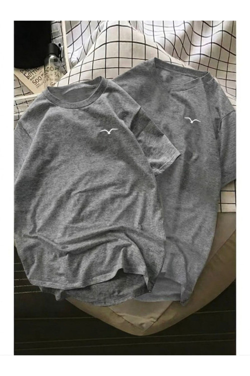 Unisex Çoklu Renk Seçmeli Martı Baskılı İkili Oversize Compact T-Shirt