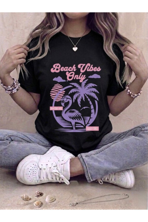 Flamingo Baskılı Oversize Kompak T-Shirt
