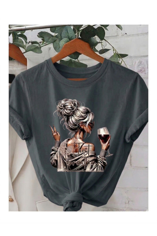 Just Breathe Serisi Baskılı Kompackt T-Shirt