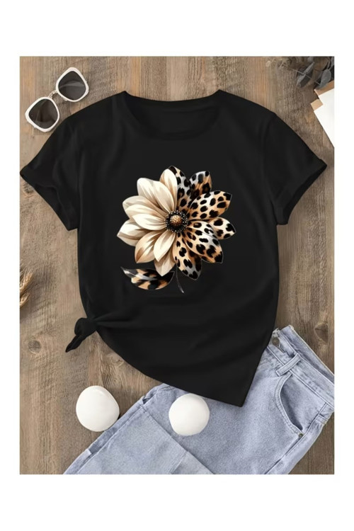 Nature & Wild Leopar Çiçek Baskılı T-Shirt