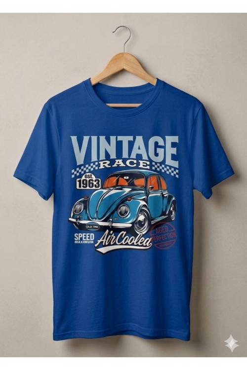 Unisex Vintage Araba Baskılı T-Shirt