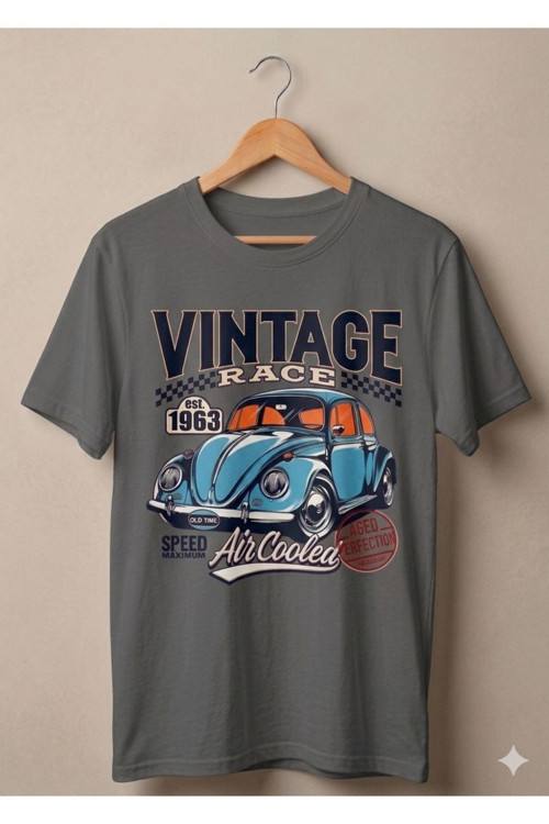 Unisex Vintage Araba Baskılı T-Shirt